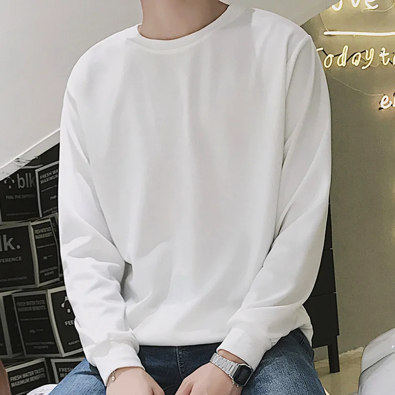 

2019 new arrival men's sweatershirt hoodies long sleeve cotton silk slim fit solid casual O-neck antumn winter wool G206