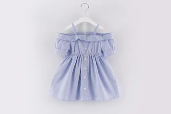 

Girl Clothing Girl Stripe Dress Baby Girl Off Shoulder Kids Short Sleeve Top Blue Stripe Dress 5 P/L