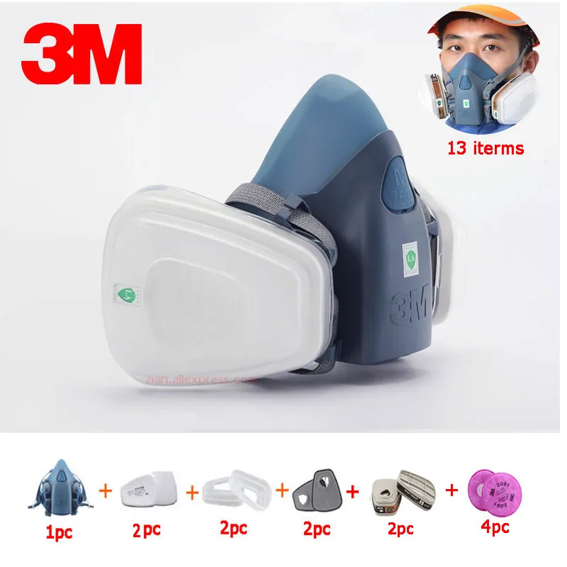 

13 in 1 3M 7502 Gas Mask Chemical Paint Industrial Respirator Dustproof and Organic Gas Particles Breathing Half Mask 2091 P100