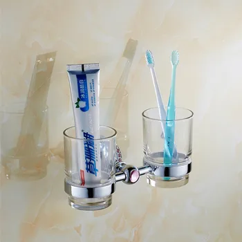

Bathroom Brass crystal Double tumbler cup holder toothbrush holder bathroom accessory sanitary ware bathroom furniture