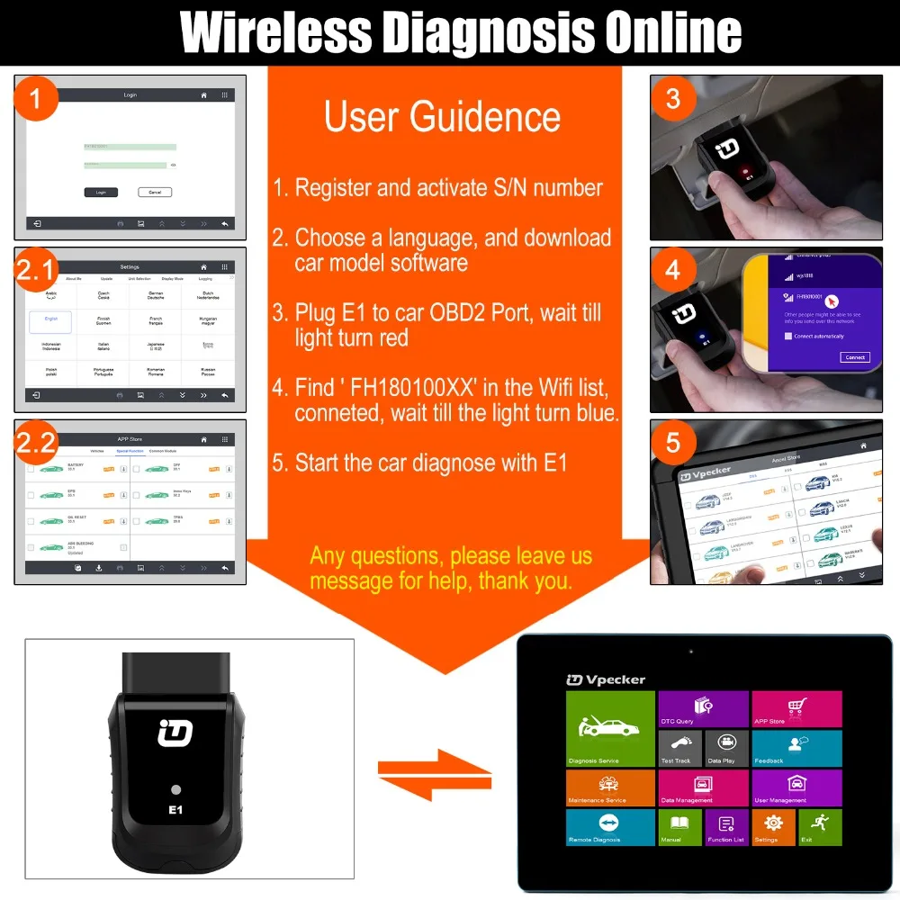 Vpecker E1 OBD2 автомобильный сканер Windows планшет ODB2 диагностический инструмент ABS EPB подушка безопасности DPF Сброс полной системы OBD Wi-Fi сканер