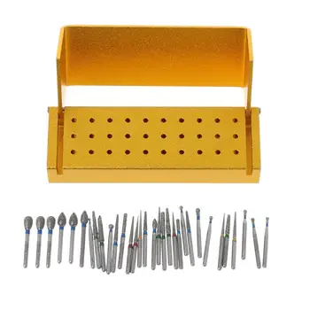 

30pcs Dental Diamond Burs Drill + Disinfection Block High Speed Handpieces Holder