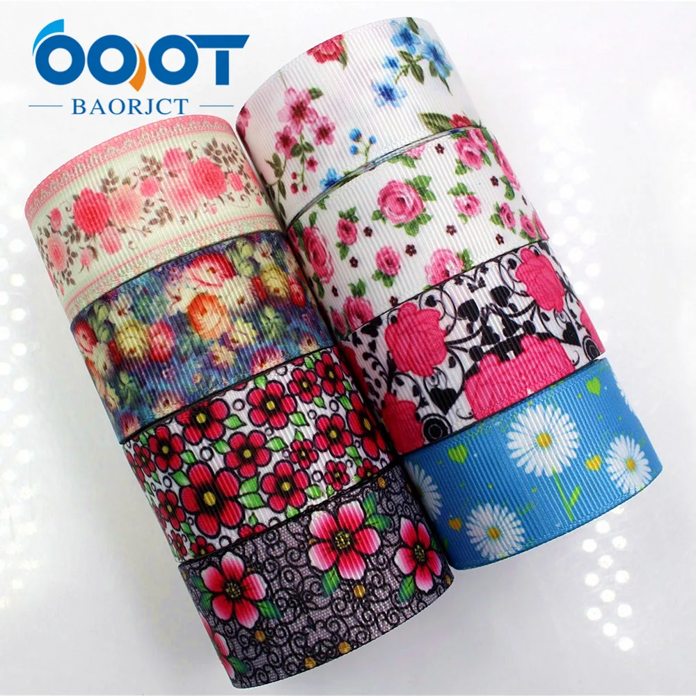 

OOOT BAORJCT 1711081 25mm 10 yards Flower Ribbons Thermal transfer Printed grosgrain Wedding Accessories DIY handmade material