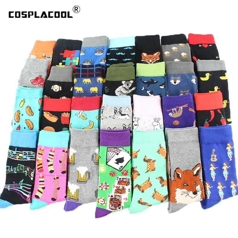 

[COSPLACOOL]Animal Food Crew Funny Socks Men Chili Burger Dog Elephant Pattern Socks Novelty Gift Sokken Unisex Skateboard Socks