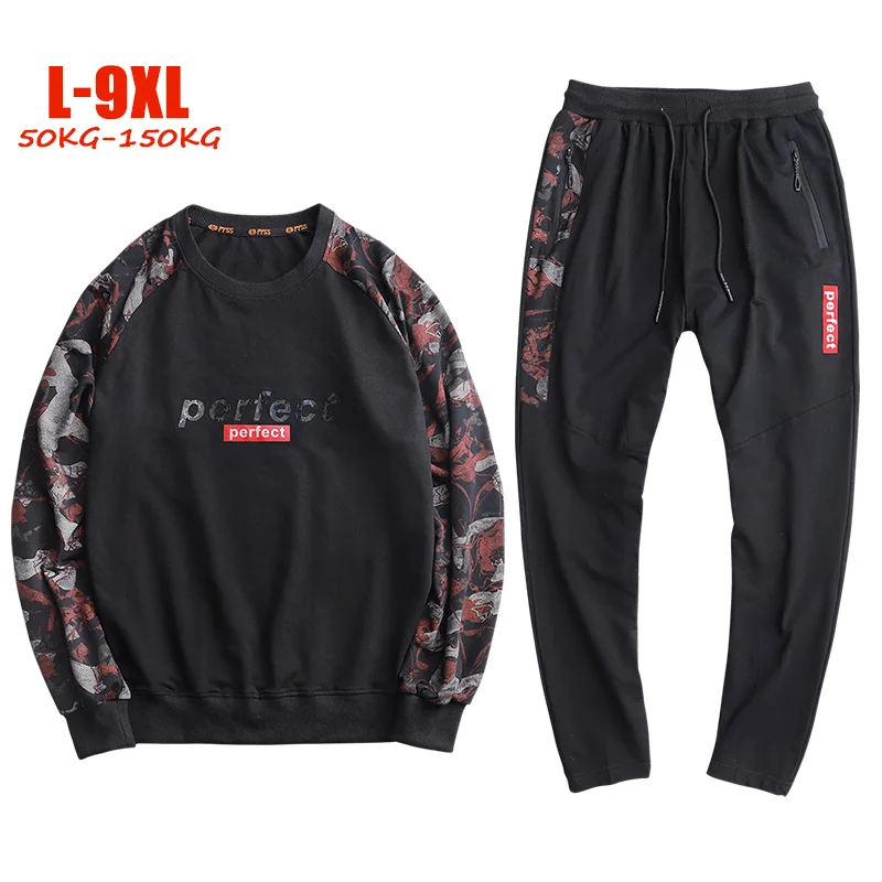 Новинка весны 9XL спортивный костюм для мужчин с лазерной печатью хлопок мужские