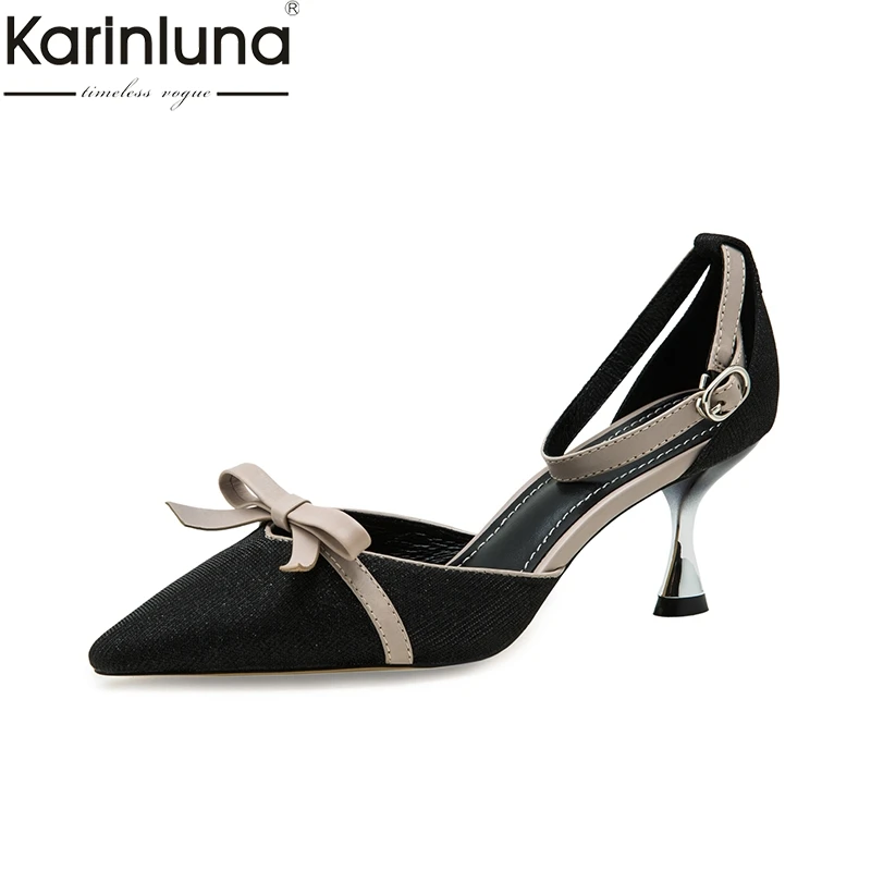 

KarinLuna Sexy Pointed Toe Genuine Leather Chunky Heels 2019 Brand New Chic Style Mature women's Pumps Fashion women's Shoes