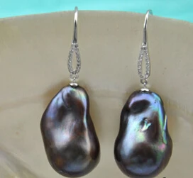 

shitou 00731 baroque black keshi reborn pearl dangle earring 925sterling silver hook