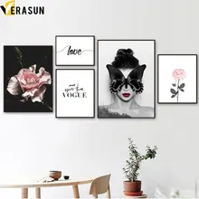 Vogue Girl Butterfly Flower Love Салон Wall Art Print Холст Картины Северные Плакаты И Отпечатки