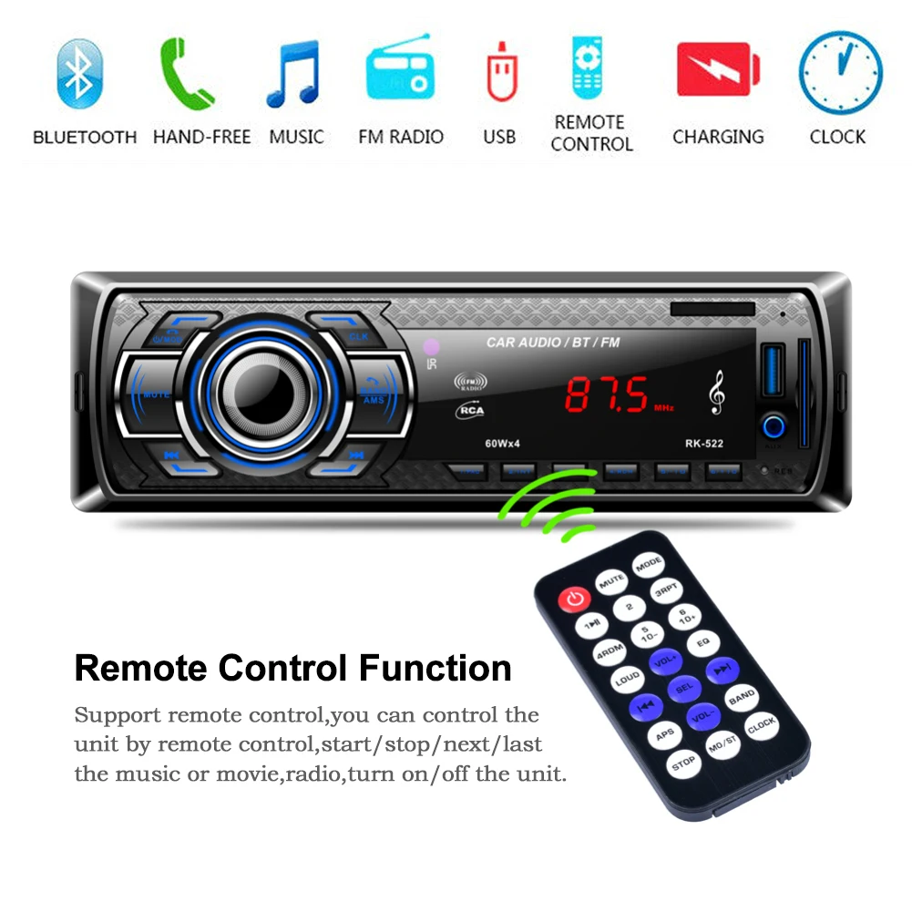 Автомобильный MP3 плеер стерео магнитола с Bluetooth 4x60 Вт 12 В 1 Din FM Aux вход USB SD карта