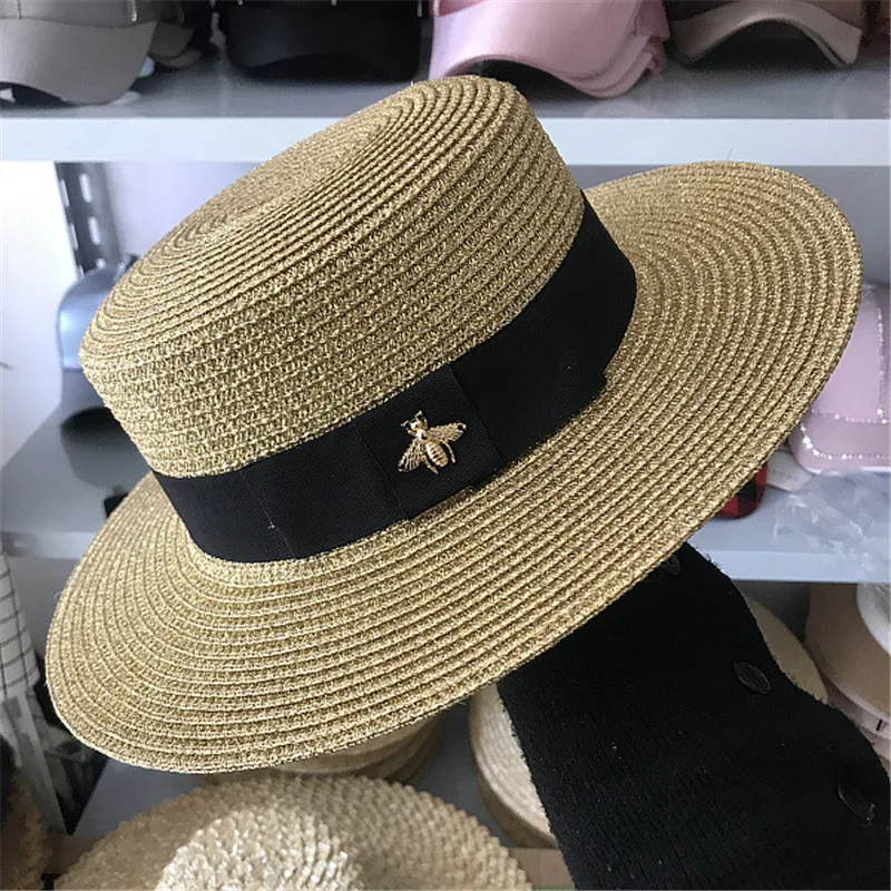 Yellow Gold Baby Hat Summer Strawhat Cap for Kids and Adult Bee Sun Cap Beach flat Cap Hat for Boys Girls Family Look