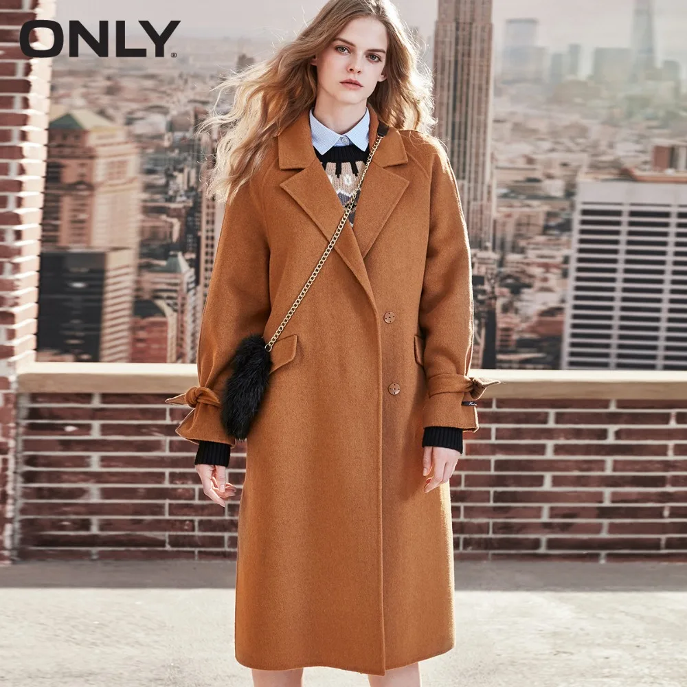Best ONLY womens winter new long woolen coat Side slit design Cuff tie up design|11836U507