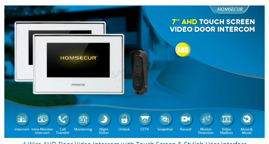 Homssecur 4 провода AHD телефон видео домофон системы с памятью мониторы BC041HD-B + BM718HD-W