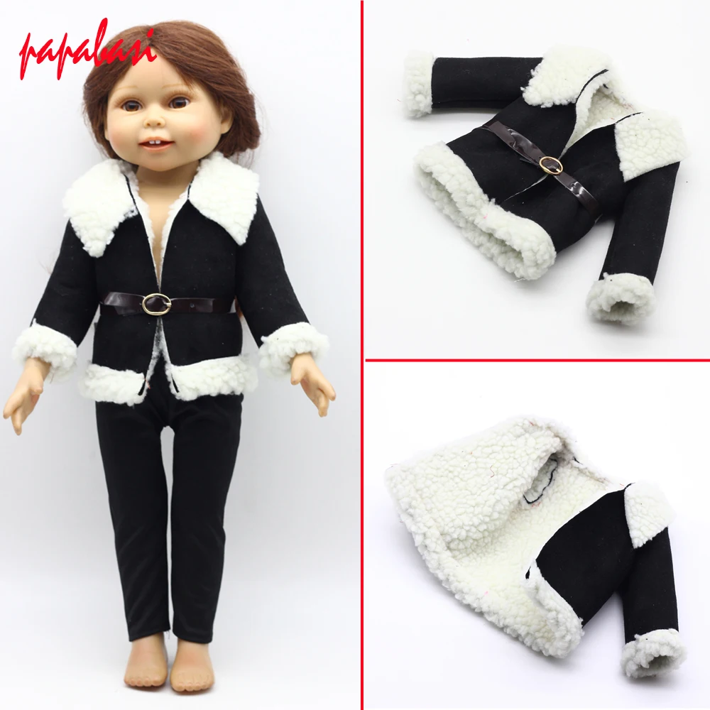 Black Wool Coat Doll Clothes With Belt for 18 American Girl Doll