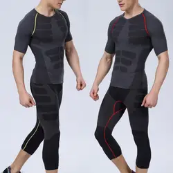 Оптовая продажа Для мужчин брюки сжатия фитнес базовых слоев кожи КОЛГОТКИ укороченные топы M-XL