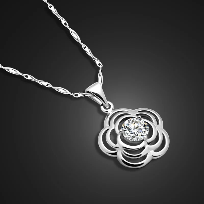 

Female charm silver jewelry 925 sterling silver necklace flower bud pendant design elegant clavicle necklace lady suitable