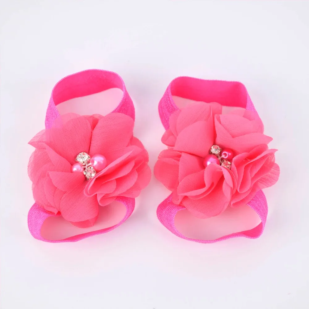 Baby Barefoot Sandals with Chiffon Flower Newborn Sandals Baptism Shoes Baby Girl Shoe Photo Props Birthday Shoes Newborn to 2T