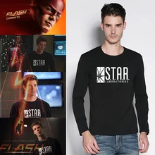 Mens Schwarzen Stern Labor Brief Print Langarm T-shirt Männer Neuheit T-shirt Mann Tshirt Jungen Kleidung Anime Comics Die Flash Pfeil