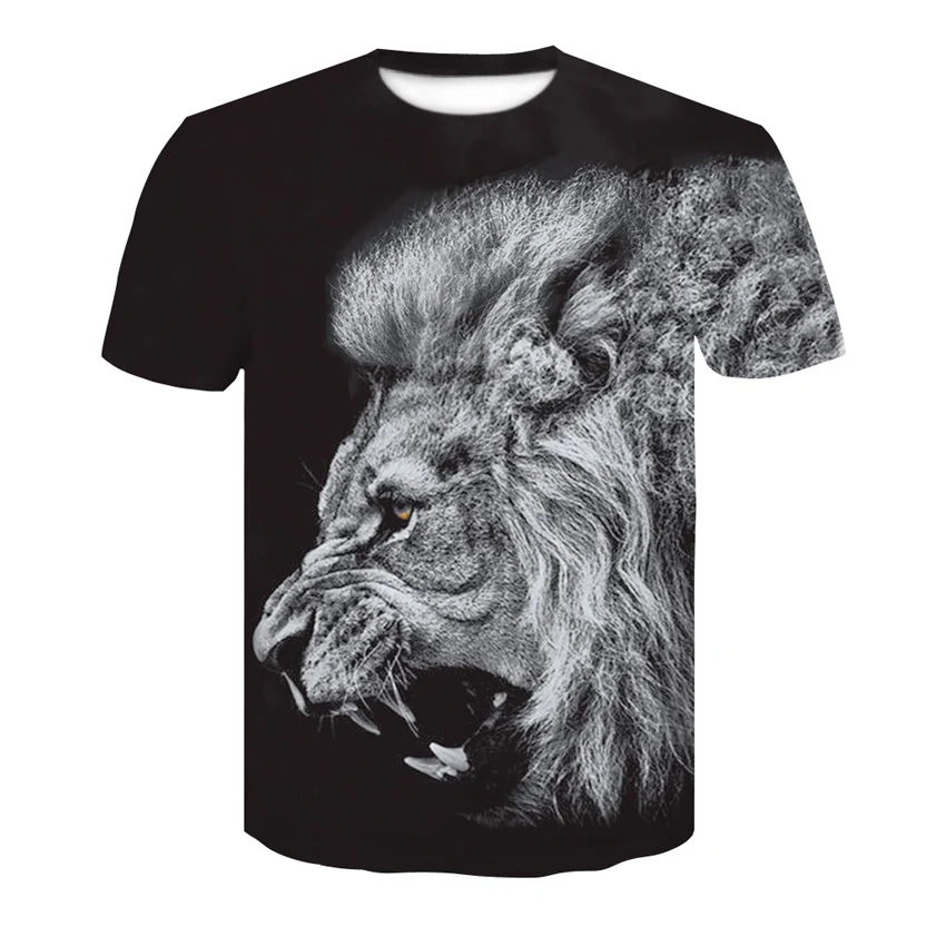 

2019 new tiger head 3D printed T-shirt, cool men's personality black T-shirt short-sleeved men's street top