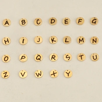 

Gold Color Disc Tag 100% Stainless Steel Alphabet Dangle Charms Round Initial Charm 10mm Pendant For Jewelry Marking 26pcs/lot