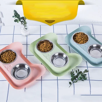 

Non-spill & Non-skid Design 2019 Durable Stainless Steel for Pet Food and Water Elevated Feeder Double Dog Cat Bowls 1 Piece
