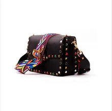 2016 New genuine leather rock color stud handbags women fashion color rivets shoulder bags easy matching for valentines