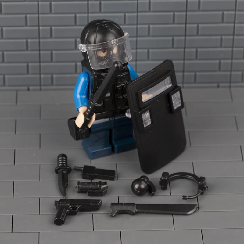 Город кирпичи полиция Военная группа захвата, оружие пакет оружия армии Солдат фигура Строительные блоки Подарочные игрушки для детей поле боя WW2 C055