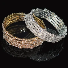 Роскошный 7 цветов Кристальный браслет женский золотой/серебряный браслет невесты Стразы растягивающийся браслет вечерние подружки невесты подарок ювелирные изделия