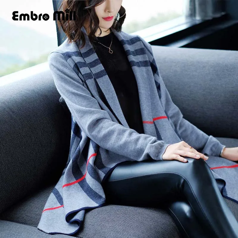 

Women Cardigans Open Stitch Knit Oversized Christmas Sweater Loose lady high-end tricot grid Cardigan Jacket Coat female M-XL