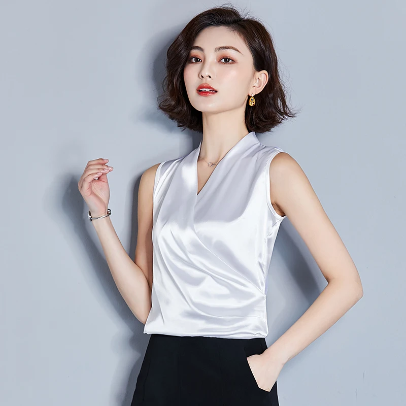 Summer Womens Tops and Blouses Silk Women Blouses Sleeveless Women Shirts Pink Satin Blusas Femininas Elegante Plus Size XXL - 33004995725