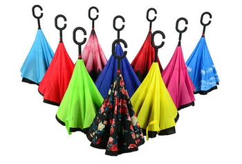 

40PCS Inverted Umbrella Sun Rain Long-Handle Umbrella Reverse Windproof Umbrellas C Handle Enlarge Reinforcement Paraguas