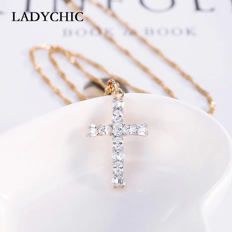 Роскошное ожерелье LADYCHIC с подвеской в виде креста кристаллами для девушек и