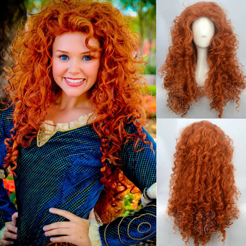Fashion Brave Merida Costume Wig Curly Orange Hair Cosplay Party Long