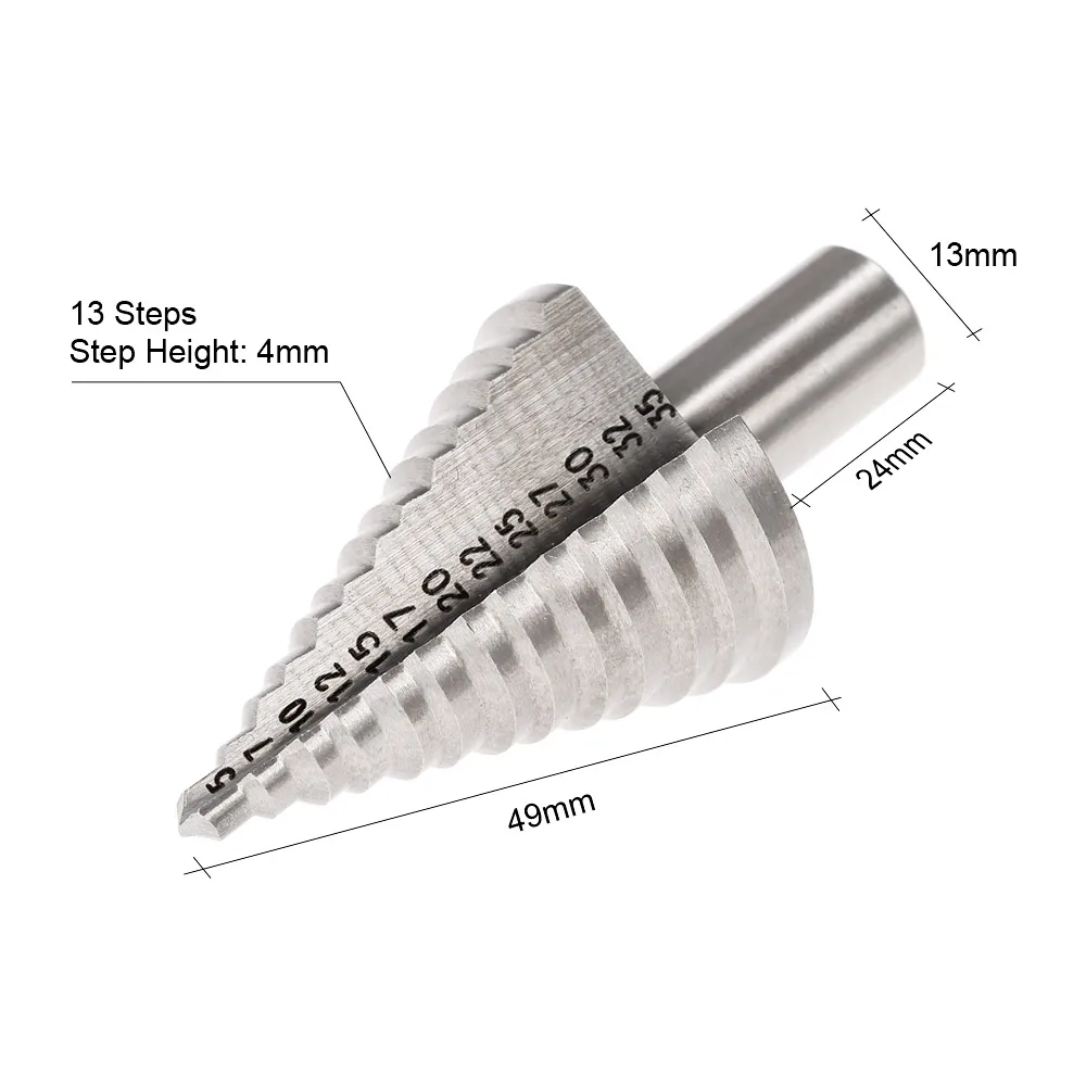 

5-35mm HSS Step Drill Bit Rotary Tool Essential Pagoda Drill Hardware Tool 13 Steps Round Shank Straight Flute Step Drill