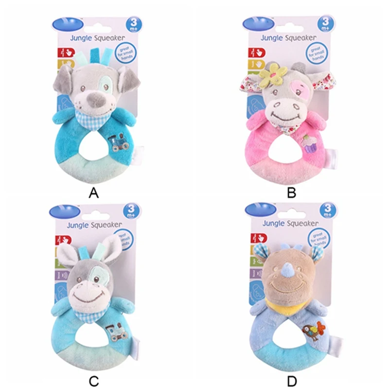 Игрушки для новорожденных мальчиков и девочек с мультяшным животным, погремушки для рук, мягкие короткие детские погремушки