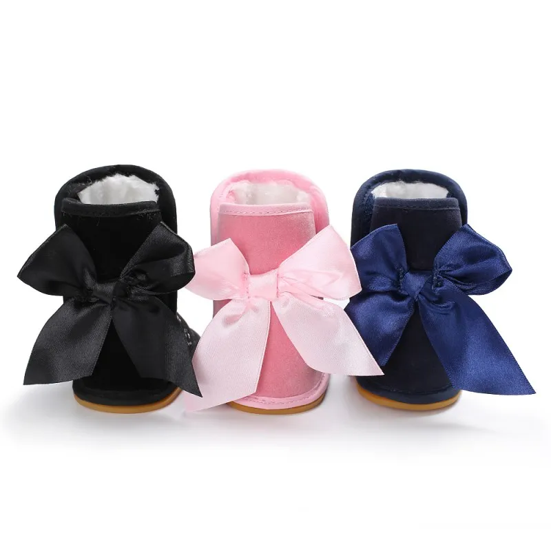 

New Winter Baby Girls And Boys Shoes Big Bow Gum Plus Velvet Warm Baby Boots M1
