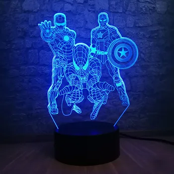 

3D Kids Night Lamp Marvel Superhero Iron Spierman Captain America LED Night Light for Child Chirstmas Gift Home Atmosphere Decor