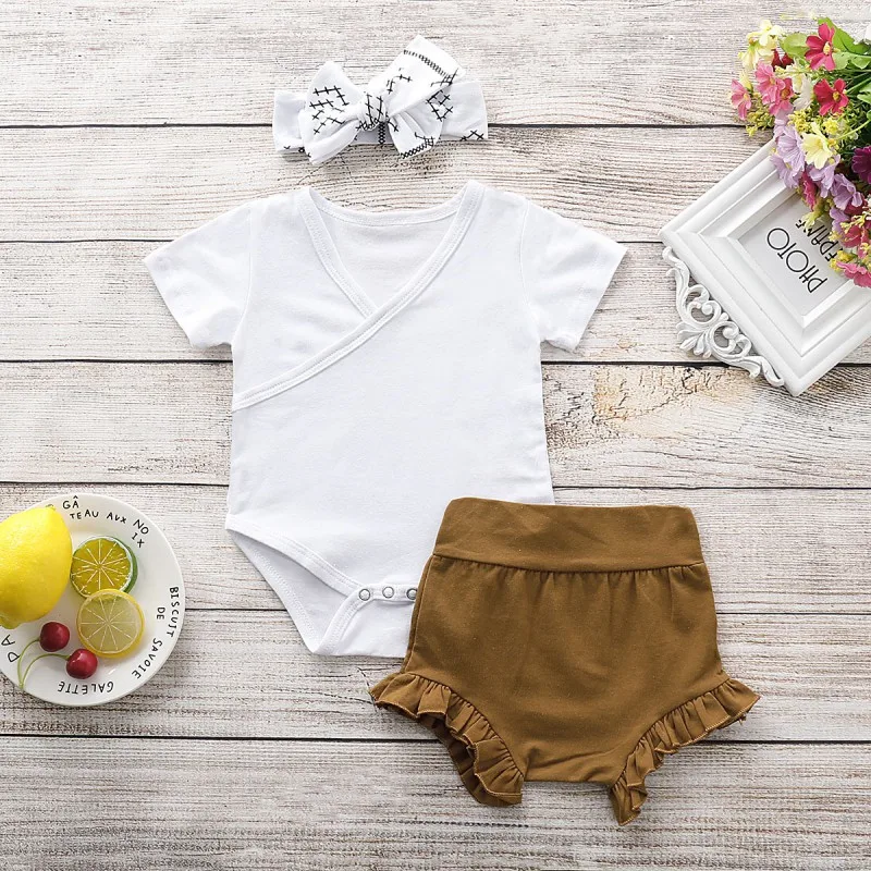 US Newborn Infant Baby Girl Clothes Short Sleeve Romper Shorts Casual Outfit Set