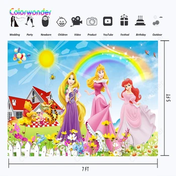 

Kids Birthday Backdrops for Photography Bear Winnie with His Friend Tigger Playing in the Jungle with Colorful Flower Background