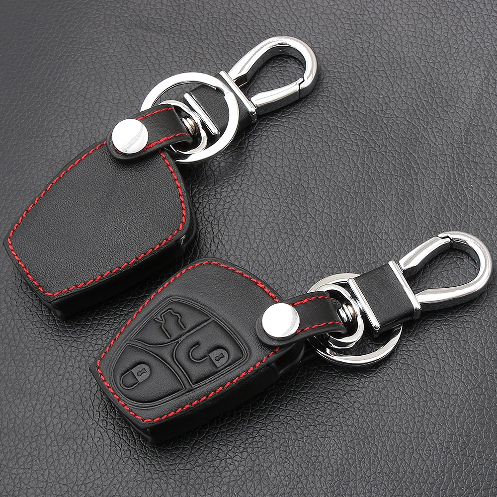 

3/4 Buttons Remote leather Key Bag Case Cover For Mercedes Benz A C E S ML CLK SLK CLS Protective Holder Keychain Accessories