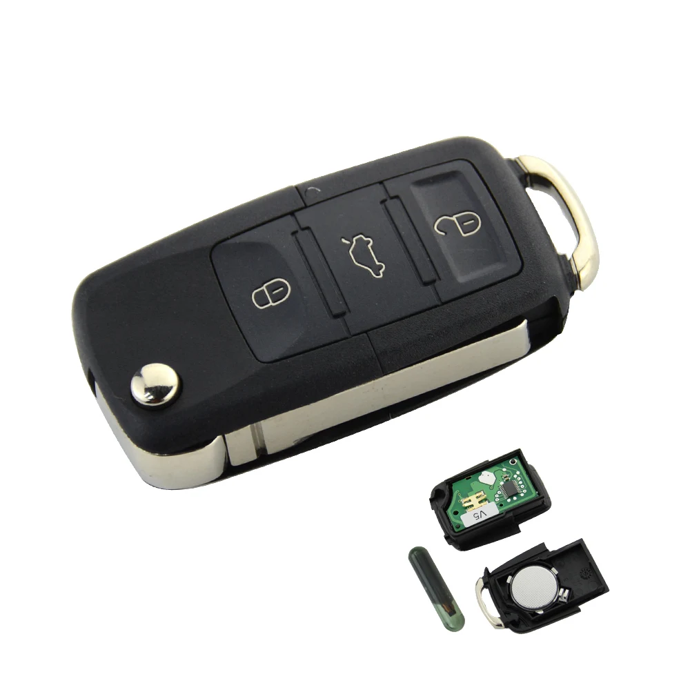 OkeyTech 433 МГц 3 кнопки флип ключ Switchblade дистанционный ключ крышка брелок с ID48 чип для VW PASSAT 2002-2005 Polo Skoda 1K0959753G