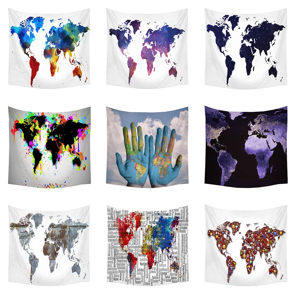 

Boniu World Map Wall Tapestry Ocean Print Carpet Polyester Custom Bohemian Yoga Mat Beach Towel Home/Farmhouse Decor Tapestries