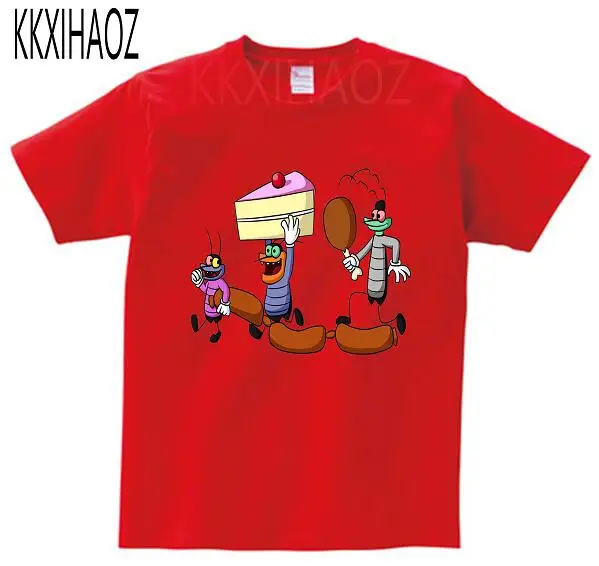 Детская летняя футболка для мальчиков и девочек с дыхательными упражнениями детская хлопковая Футболка с принтом Oggy и тараканы - Цвет: Хаки