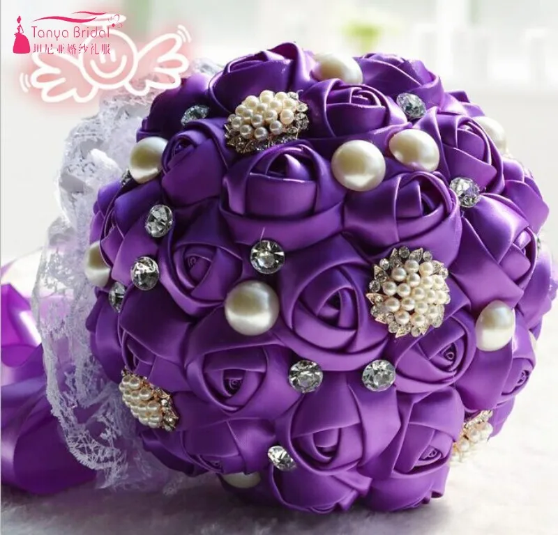 Элегантные фиолетовые Свадебные букеты шелковые жемчужные розы цветы свадебные букет Кантри Стиль держа цветок фотографии аксессуары D187