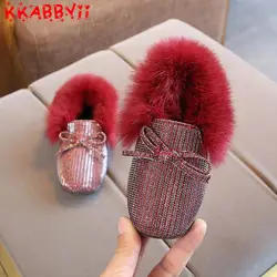 KKABBYII 2018 новые зимние Повседневная детская обувь с натуральным мехом Модная брендовая детская обувь с мягкой подошвой для девочек и