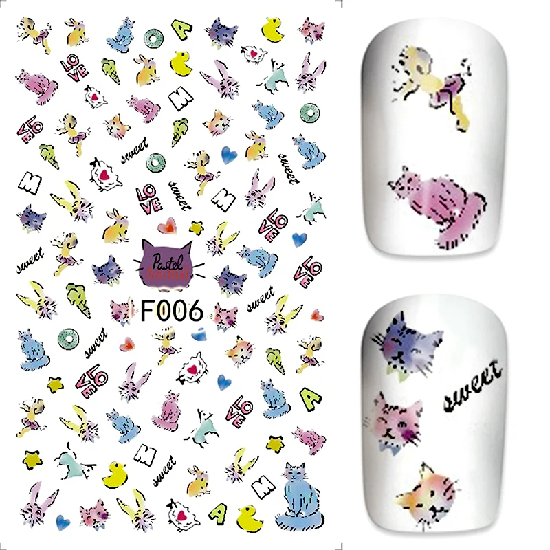 

WUF 1 Pc Cat Pattern Rainbow Twill Creative Designs Nail Stickers French Tips Nail Art Decorations For Nails Tools #F004-F010