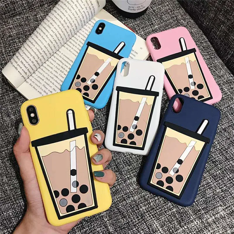 

Candy Color Ultra Thin Frosted Matte Cartoon 3D Milk Tea Bottle Pattern Case For iPhone X XS MAX XR 5 5S SE 6 6S 7 8 Plus Cover