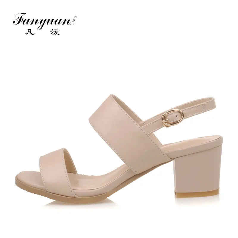

anyuan Fashion Genuine Leather Buckle Strap Sandals summer Solid High Heels Concise Ankle Strap Shoes Women Shoes