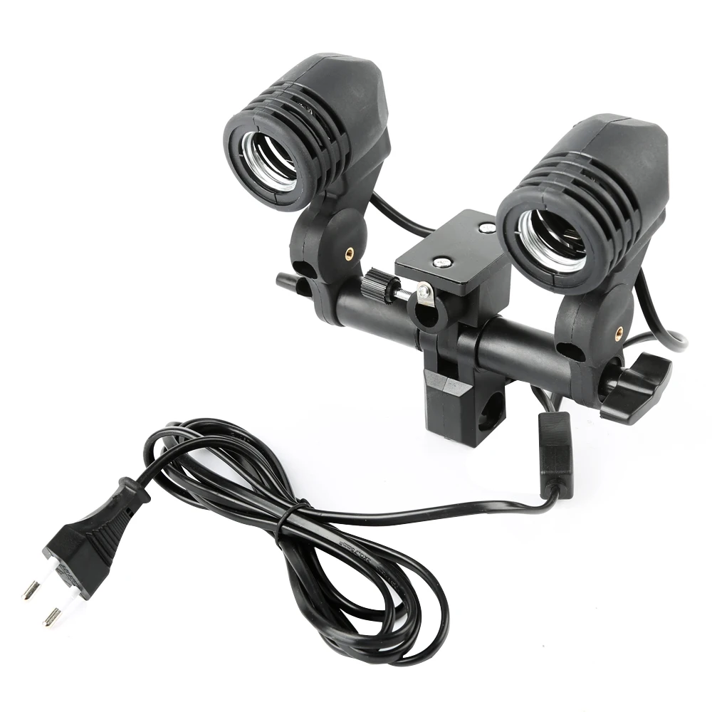 LH-02 Ac Slave Light Double E27 Socket with Umbrella Holder Softbox Light Stand Mount (6)