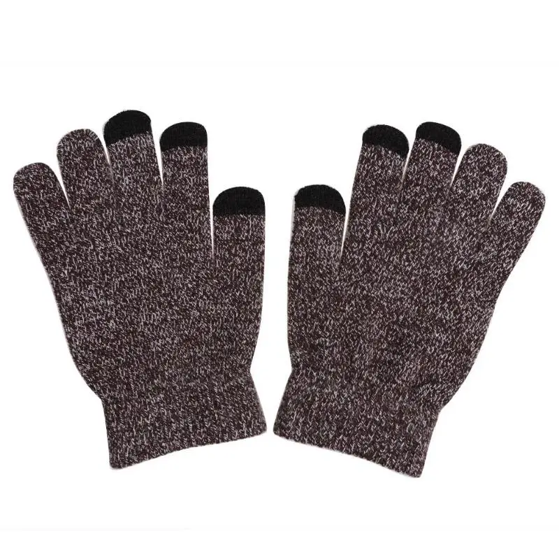 Зимние перчатки для взрослых с сенсорным экраном, зимние теплые мягкие вязаные кашемировые перчатки для девочек, модные мужские и женские утепленные перчатки, 4 цвета - Цвет: Кофе