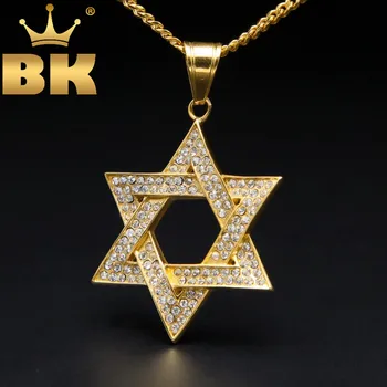 

THE BLING KING Mens Iced Out Jewish Star Of David Charm Stainless Steel Pendant Necklace Hip Hop Fashion Cuban Chain Jewelry